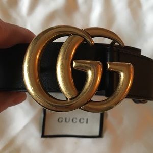 GUCCI black leather belt with double GG buckle !!